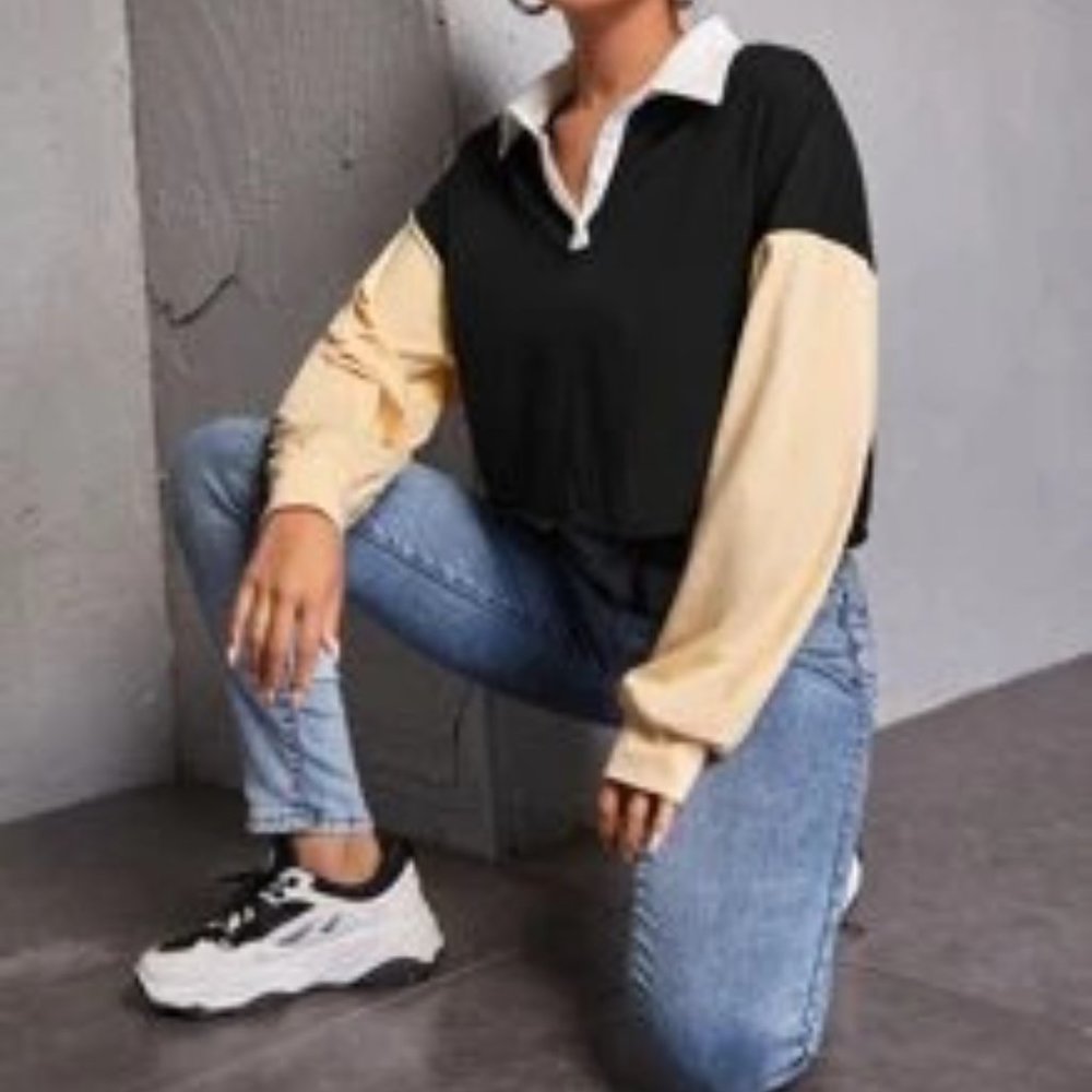 '90s vintage-style colorblock collared shirt